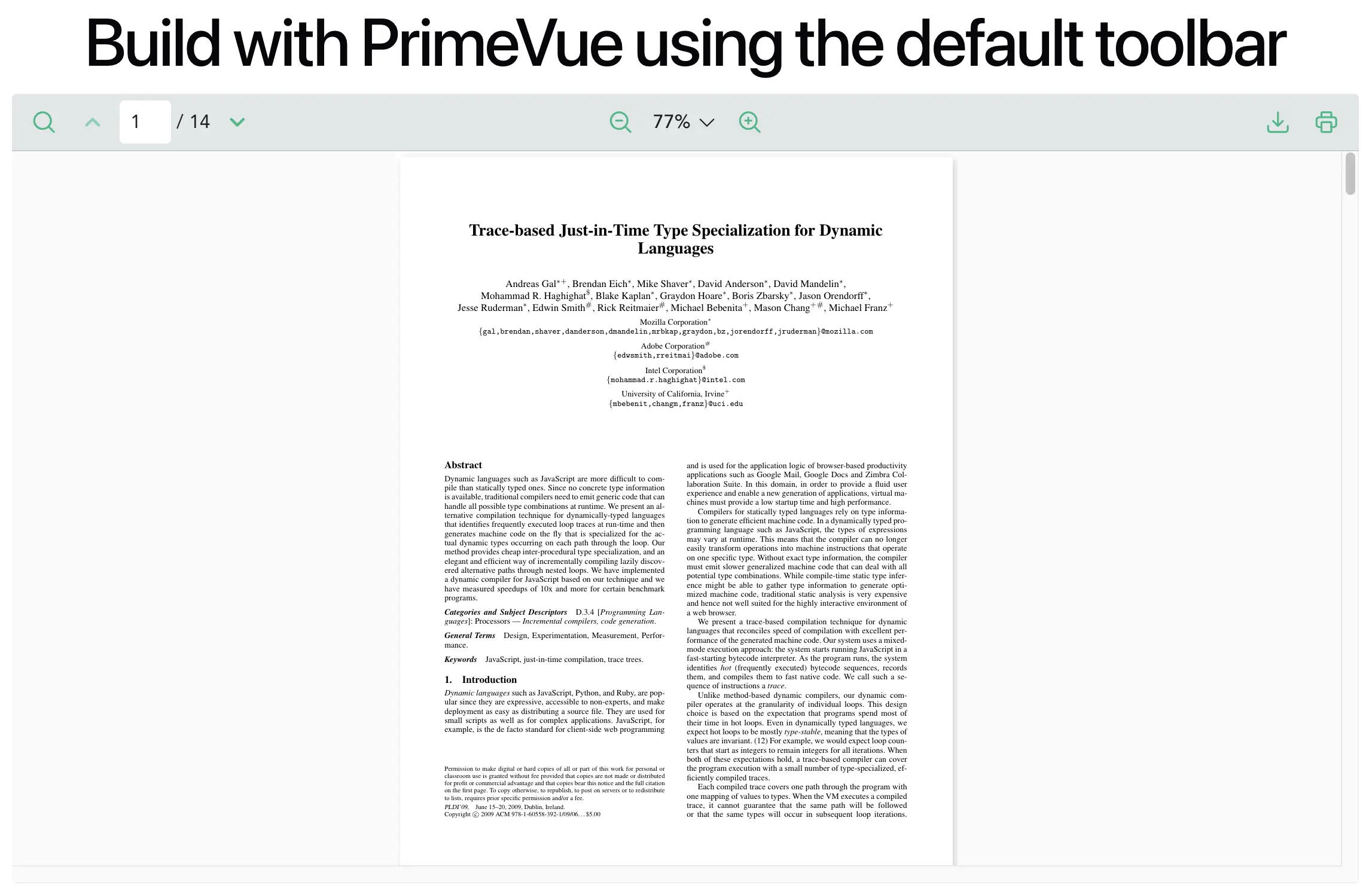 An image of custom toolbar with primevue framework
