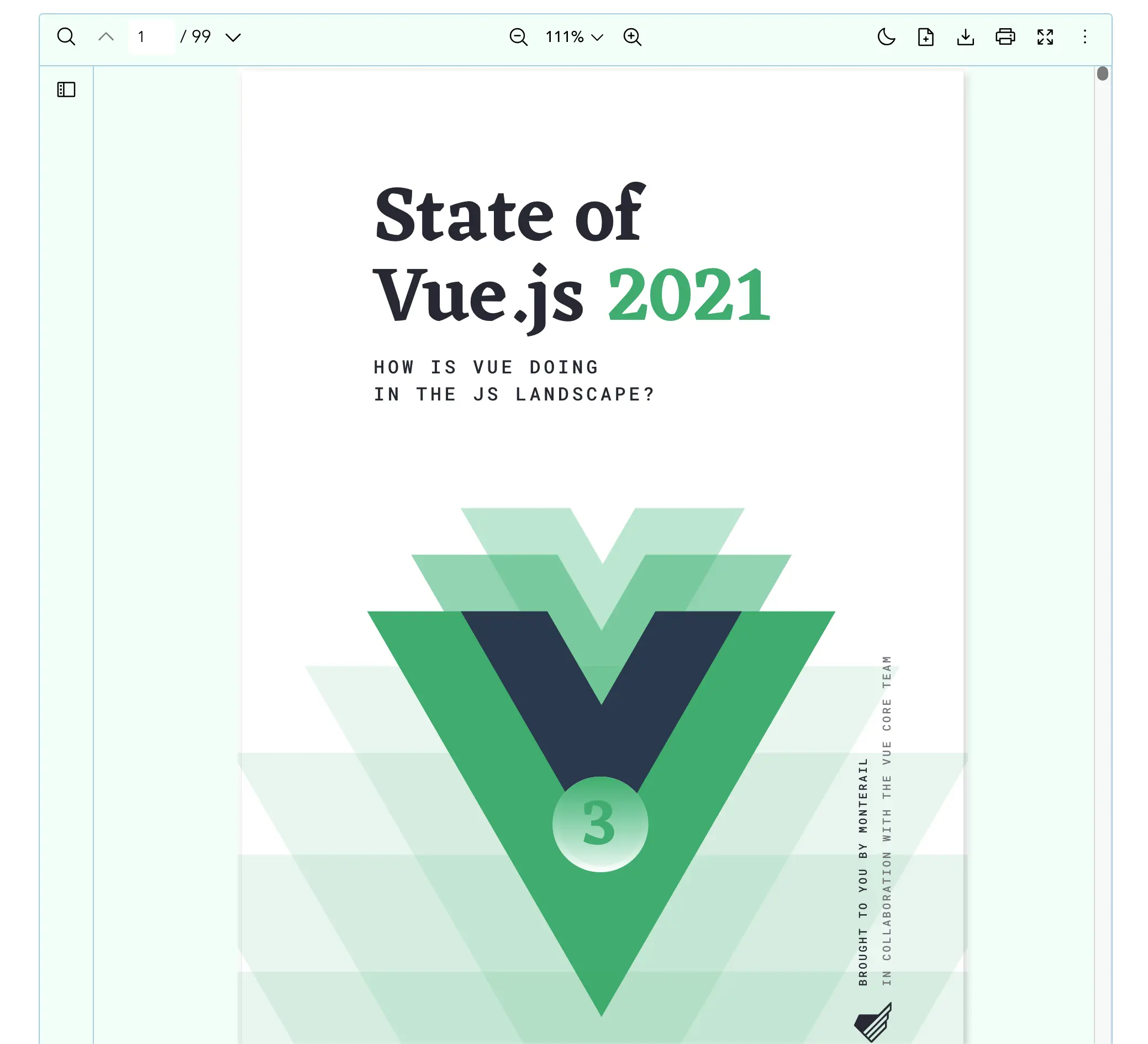 An image of a customized Vue PDF Viewer appearance using a light green color